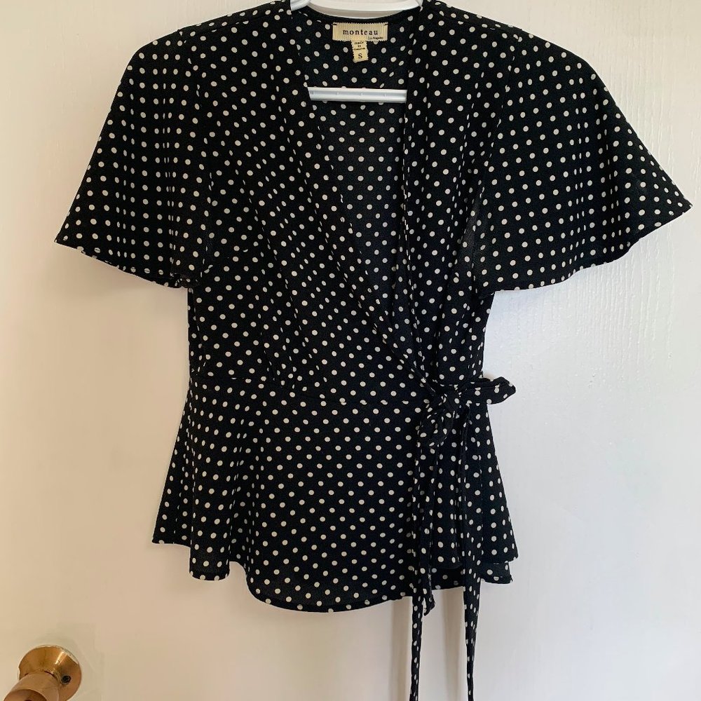 Monteau, polka dot wrap top, small